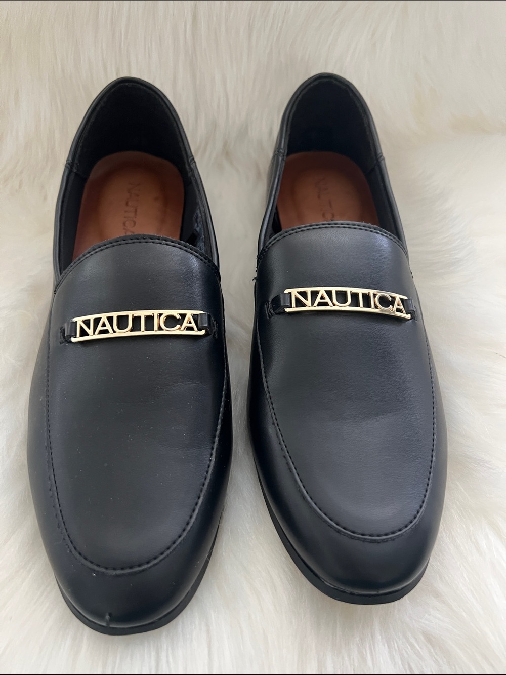 Nautica Women’s Black Loafers with Gold Logo Accent